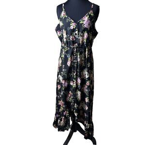 Hozoely Womens Floral Midi Sundress L Ruffle‎ Hem Button Front Boho Vacay New